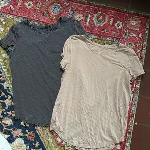 2-lululemon athletica Black and Tan Striped Short Sleeve Tees